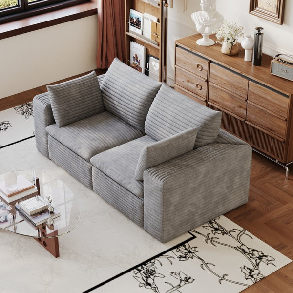 English Elm 71" Cloud Modular Sofa Deep Corduroy Sectional with Removable Cushions for Living Room Grey W2824P447655