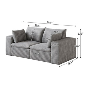 English Elm 71" Cloud Modular Sofa Deep Corduroy Sectional with Removable Cushions for Living Room Grey W2824P447655