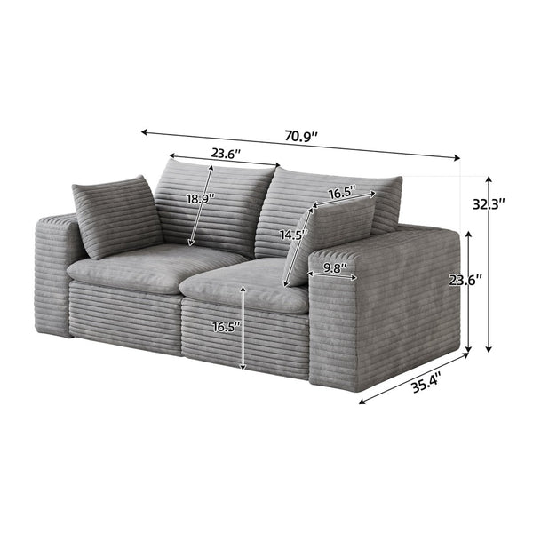 English Elm 71" Cloud Modular Sofa Deep Corduroy Sectional with Removable Cushions for Living Room Grey W2824P447655
