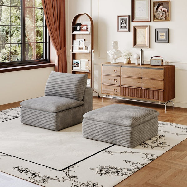 English Elm Cloud Modular Sectional Sofa Plush Corduroy Upholstered Deep Seat for Living Spaces Grey W2824P447656