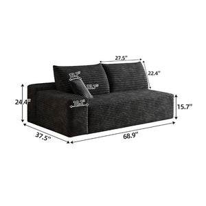English Elm Y159-3Seat-Left-Black-Sofa Corduroy Sectional for Modern Living Rooms with Cloud Silhouette Black Left W2824P452793