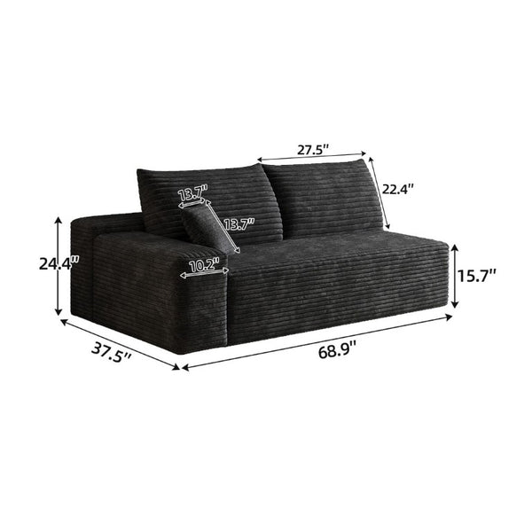English Elm Y159-3Seat-Left-Black-Sofa Corduroy Sectional for Modern Living Rooms with Cloud Silhouette Black Left W2824P452793