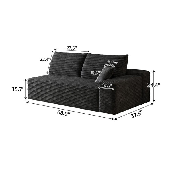 English Elm Y159-3Seat-Left-Black-Sofa Corduroy Sectional for Modern Living Rooms with Cloud Silhouette Black Right W2824P452795
