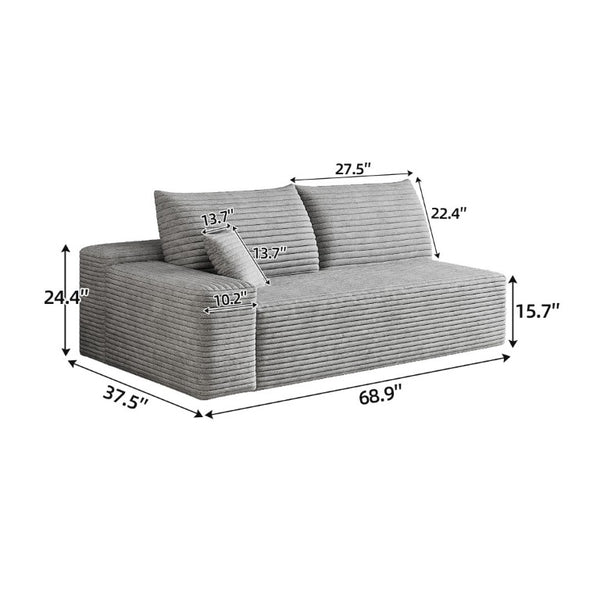 English Elm Y159-3Seat-Left-Black-Sofa Corduroy Sectional for Modern Living Rooms with Cloud Silhouette Antique Grey Left W2824P452806