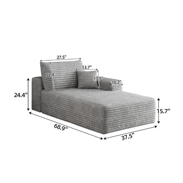 English Elm Y159-R-Sleeper-Grey Corduroy Sectional Sofa with Right Chaise for Living Room Comfort W2824P452821