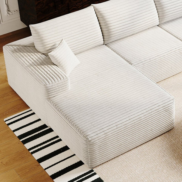English Elm Y159-l-sleeper-white Corduroy L-shaped Sectional Sleeper Sofa with Reversible Chaise Lounge W2824P474636