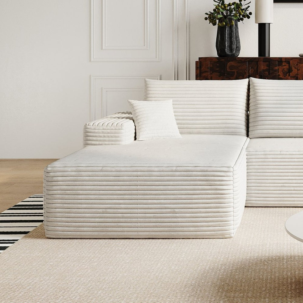 English Elm Y159-l-sleeper-white Corduroy L-shaped Sectional Sleeper Sofa with Reversible Chaise Lounge W2824P474636