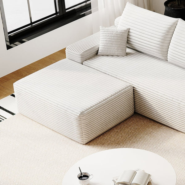 English Elm Y159-ottoman-grey Plush Corduroy Modular Ottoman for Contemporary Living Rooms and Bedrooms White W2824P474639