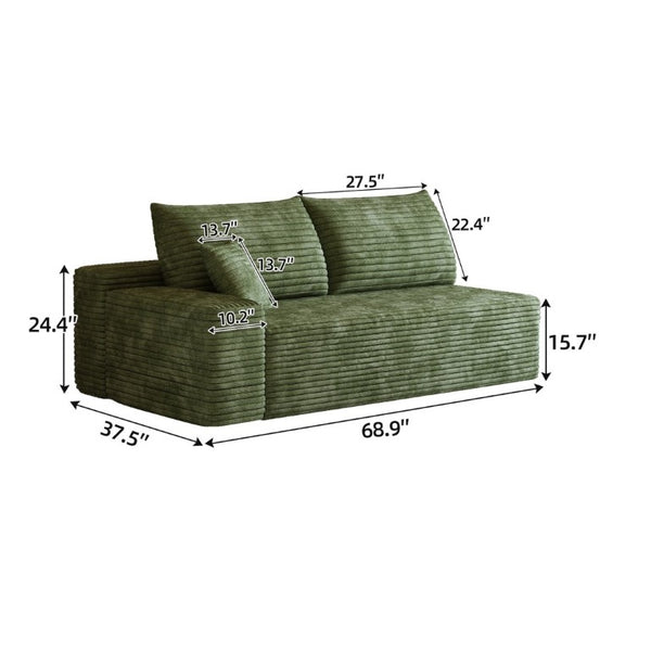 English Elm Y159-3Seat-Left-Black-Sofa Corduroy Sectional for Modern Living Rooms with Cloud Silhouette Green Left W2824P474640