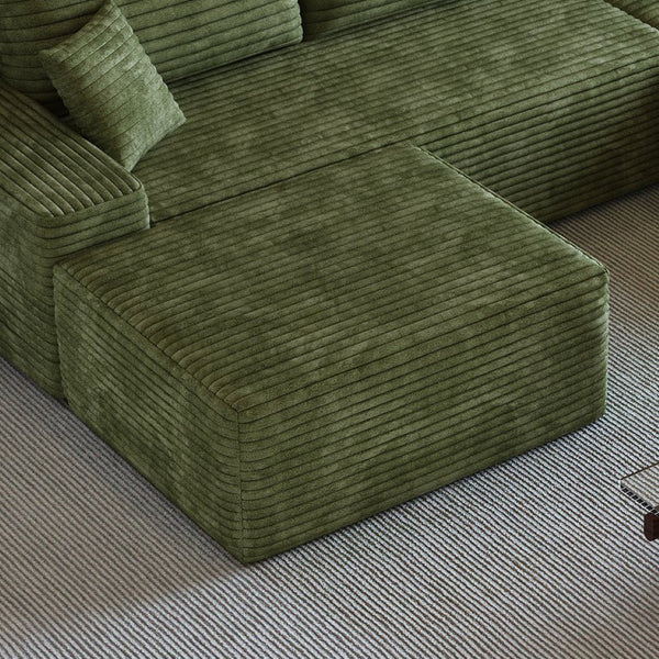 English Elm Y159-ottoman-grey Plush Corduroy Modular Ottoman for Contemporary Living Rooms and Bedrooms Green W2824P474650