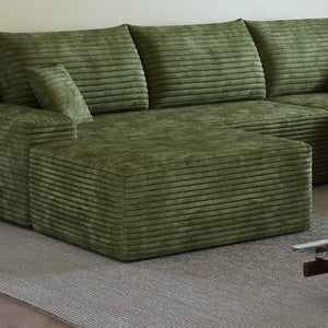 English Elm Y159-ottoman-grey Plush Corduroy Modular Ottoman for Contemporary Living Rooms and Bedrooms Green W2824P474650