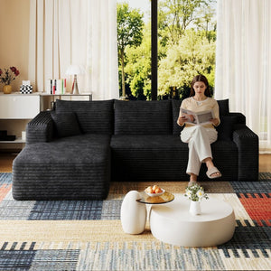 English Elm 95" Cloud U-shaped Sectional Plush Corduroy Deep Seat Sofa for Modern Living Rooms Black - A W2824P492200