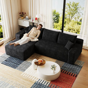 English Elm 95" Cloud U-shaped Sectional Plush Corduroy Deep Seat Sofa for Modern Living Rooms Black - A W2824P492200