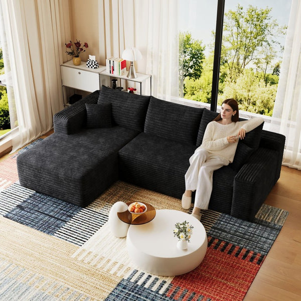 English Elm 95" Cloud U-shaped Sectional Plush Corduroy Deep Seat Sofa for Modern Living Rooms Black - A W2824P492200
