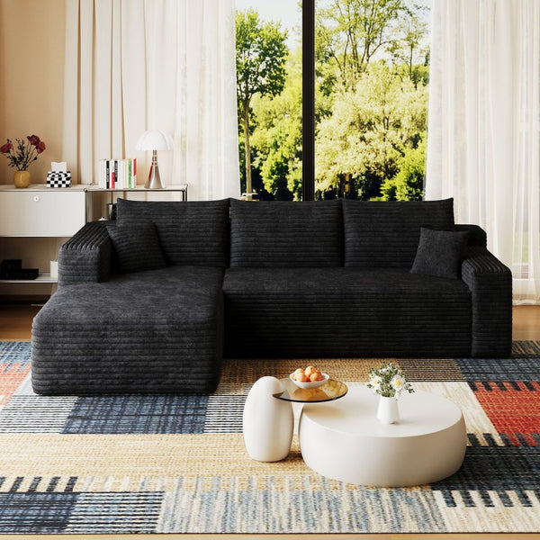 English Elm 95" Cloud U-shaped Sectional Plush Corduroy Deep Seat Sofa for Modern Living Rooms Black - A W2824P492200