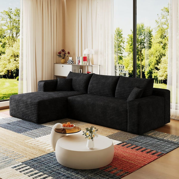 English Elm 95" Cloud U-shaped Sectional Plush Corduroy Deep Seat Sofa for Modern Living Rooms Black - A W2824P492200