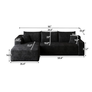 English Elm 95" Cloud U-shaped Sectional Plush Corduroy Deep Seat Sofa for Modern Living Rooms Black - A W2824P492200