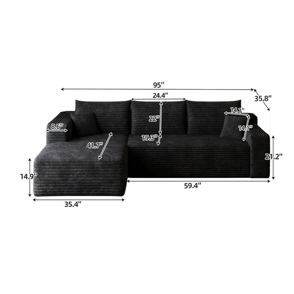 English Elm 95" Cloud U-shaped Sectional Plush Corduroy Deep Seat Sofa for Modern Living Rooms Black - A W2824P492200