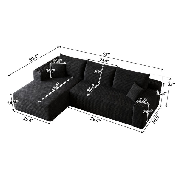 English Elm 95" Cloud U-shaped Sectional Plush Corduroy Deep Seat Sofa for Modern Living Rooms Black - A W2824P492200