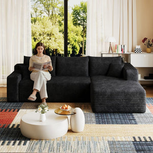 English Elm 95" Cloud U-shaped Sectional Plush Corduroy Deep Seat Sofa for Modern Living Rooms Black - B W2824P492201
