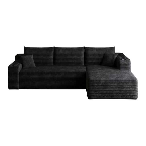 English Elm 95" Cloud U-shaped Sectional Plush Corduroy Deep Seat Sofa for Modern Living Rooms Black - B W2824P492201