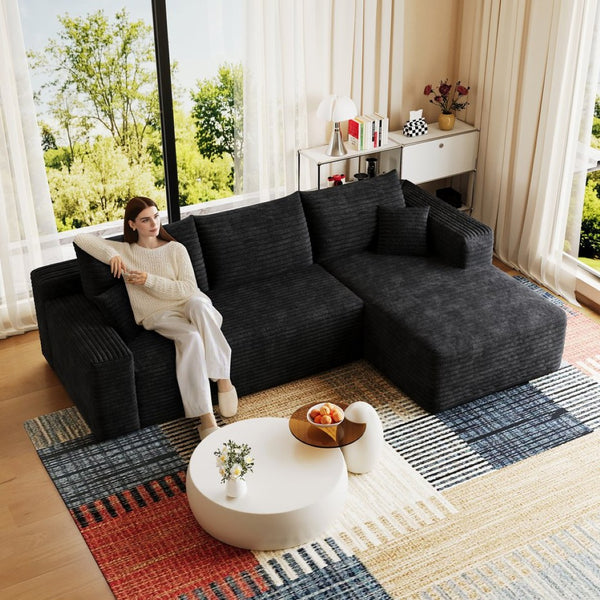 English Elm 95" Cloud U-shaped Sectional Plush Corduroy Deep Seat Sofa for Modern Living Rooms Black - B W2824P492201