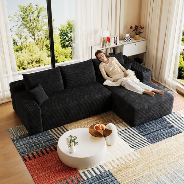 English Elm 95" Cloud U-shaped Sectional Plush Corduroy Deep Seat Sofa for Modern Living Rooms Black - B W2824P492201