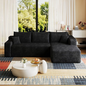 English Elm 95" Cloud U-shaped Sectional Plush Corduroy Deep Seat Sofa for Modern Living Rooms Black - B W2824P492201