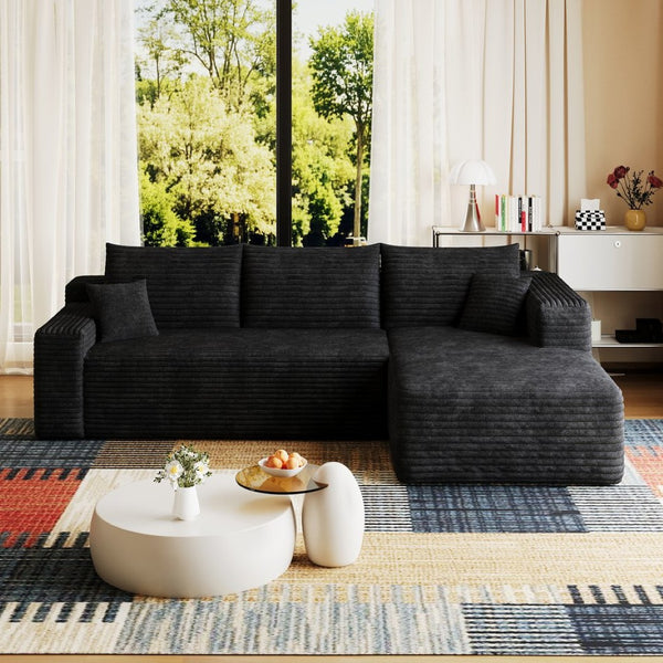English Elm 95" Cloud U-shaped Sectional Plush Corduroy Deep Seat Sofa for Modern Living Rooms Black - B W2824P492201