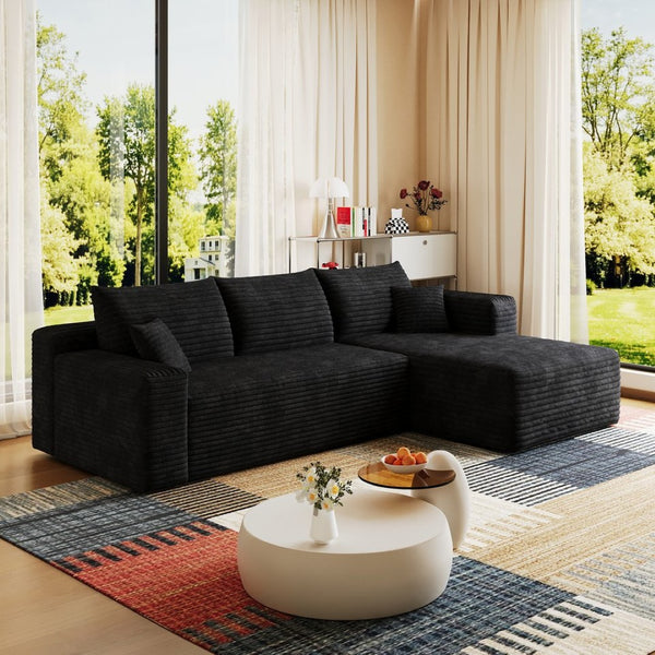 English Elm 95" Cloud U-shaped Sectional Plush Corduroy Deep Seat Sofa for Modern Living Rooms Black - B W2824P492201