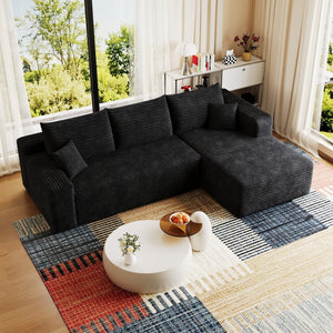 English Elm 95" Cloud U-shaped Sectional Plush Corduroy Deep Seat Sofa for Modern Living Rooms Black - B W2824P492201