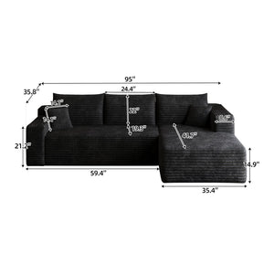 English Elm 95" Cloud U-shaped Sectional Plush Corduroy Deep Seat Sofa for Modern Living Rooms Black - B W2824P492201