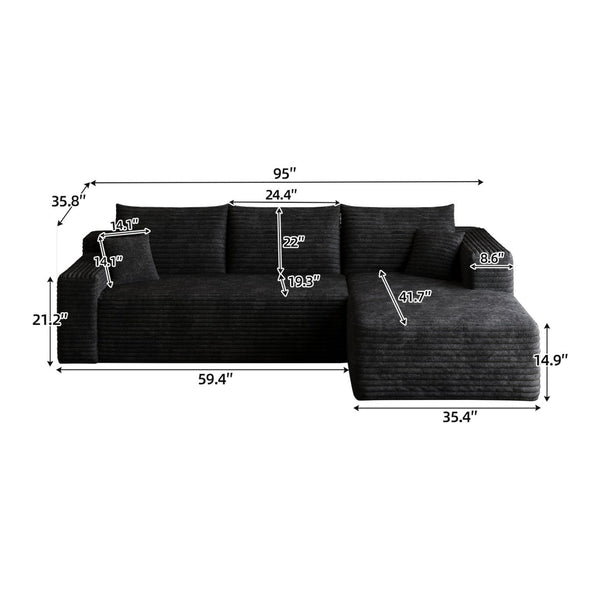 English Elm 95" Cloud U-shaped Sectional Plush Corduroy Deep Seat Sofa for Modern Living Rooms Black - B W2824P492201