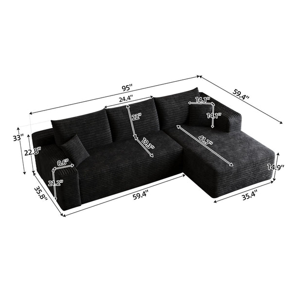 English Elm 95" Cloud U-shaped Sectional Plush Corduroy Deep Seat Sofa for Modern Living Rooms Black - B W2824P492201