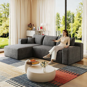 English Elm 95 Inch Cloud Sectional Corduroy Sofa Deep Seat U Shape Lounge for Living Room W2824P492203