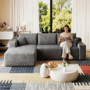 English Elm 95 Inch Cloud Sectional Corduroy Sofa Deep Seat U Shape Lounge for Living Room W2824P492203
