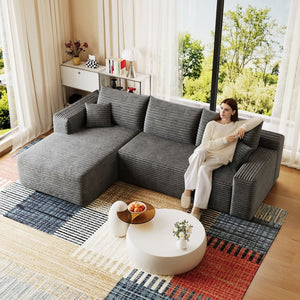 English Elm 95 Inch Cloud Sectional Corduroy Sofa Deep Seat U Shape Lounge for Living Room W2824P492203