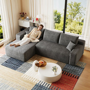 English Elm 95 Inch Cloud Sectional Corduroy Sofa Deep Seat U Shape Lounge for Living Room W2824P492203