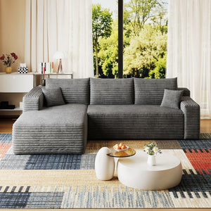 English Elm 95 Inch Cloud Sectional Corduroy Sofa Deep Seat U Shape Lounge for Living Room W2824P492203