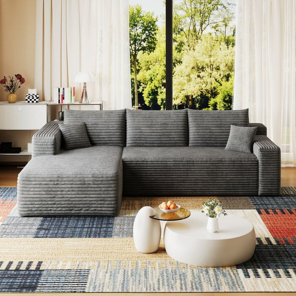 English Elm 95 Inch Cloud Sectional Corduroy Sofa Deep Seat U Shape Lounge for Living Room W2824P492203