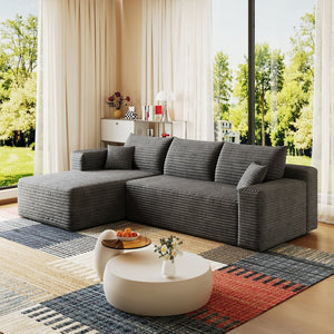 English Elm 95 Inch Cloud Sectional Corduroy Sofa Deep Seat U Shape Lounge for Living Room W2824P492203