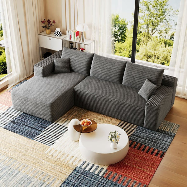 English Elm 95 Inch Cloud Sectional Corduroy Sofa Deep Seat U Shape Lounge for Living Room W2824P492203