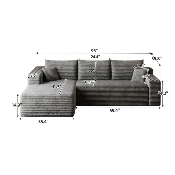 English Elm 95 Inch Cloud Sectional Corduroy Sofa Deep Seat U Shape Lounge for Living Room W2824P492203