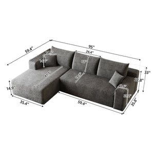 English Elm 95 Inch Cloud Sectional Corduroy Sofa Deep Seat U Shape Lounge for Living Room W2824P492203