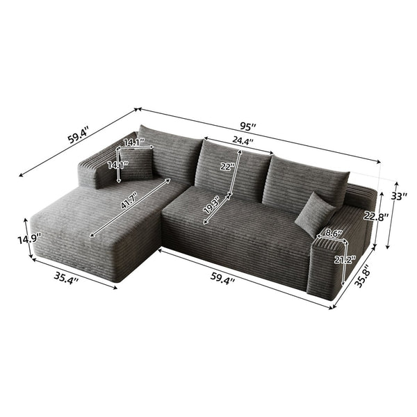 English Elm 95 Inch Cloud Sectional Corduroy Sofa Deep Seat U Shape Lounge for Living Room W2824P492203
