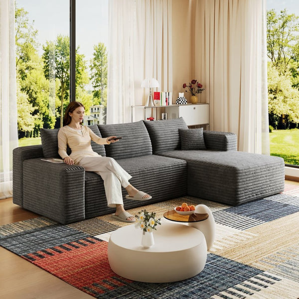 English Elm 95 Inch Plush Corduroy U Shaped Sectional Deep Seat Modern Cloud Sofa W2824P492205