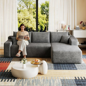 English Elm 95 Inch Plush Corduroy U Shaped Sectional Deep Seat Modern Cloud Sofa W2824P492205