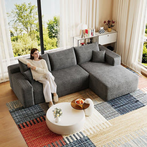 English Elm 95 Inch Plush Corduroy U Shaped Sectional Deep Seat Modern Cloud Sofa W2824P492205