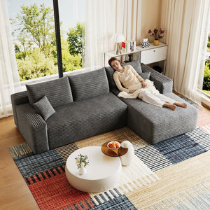 English Elm 95 Inch Plush Corduroy U Shaped Sectional Deep Seat Modern Cloud Sofa W2824P492205
