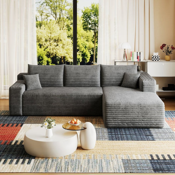 English Elm 95 Inch Plush Corduroy U Shaped Sectional Deep Seat Modern Cloud Sofa W2824P492205